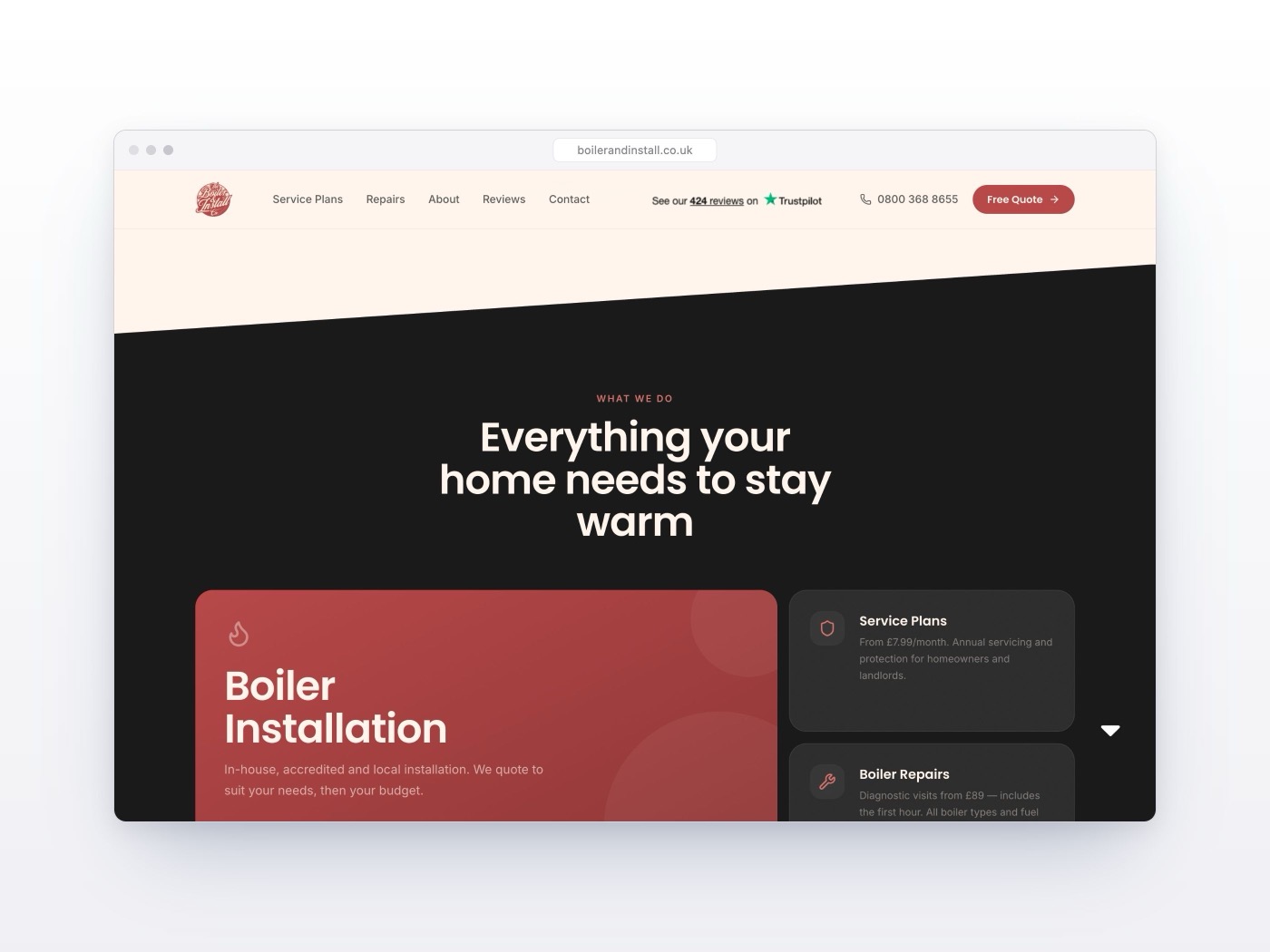 The services section: installation, repairs, service plans and landlord services